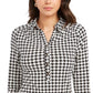 Charter Club Women's 3/4 Sleeve Printed Polo Top Black Size Large