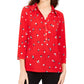 Charter Club Women's 3/4 Sleeve Printed Polo Top Red Size Large