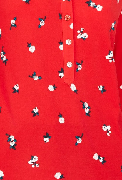 Charter Club Women's 3/4 Sleeve Printed Polo Top Red Size Medium