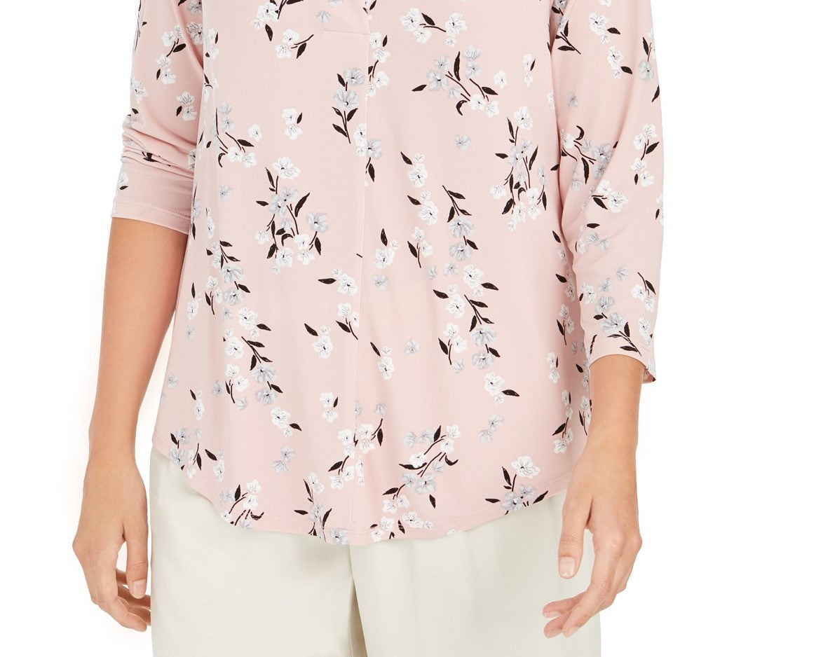 Charter Club Women's Printed V-Neck Top Pink Size Small