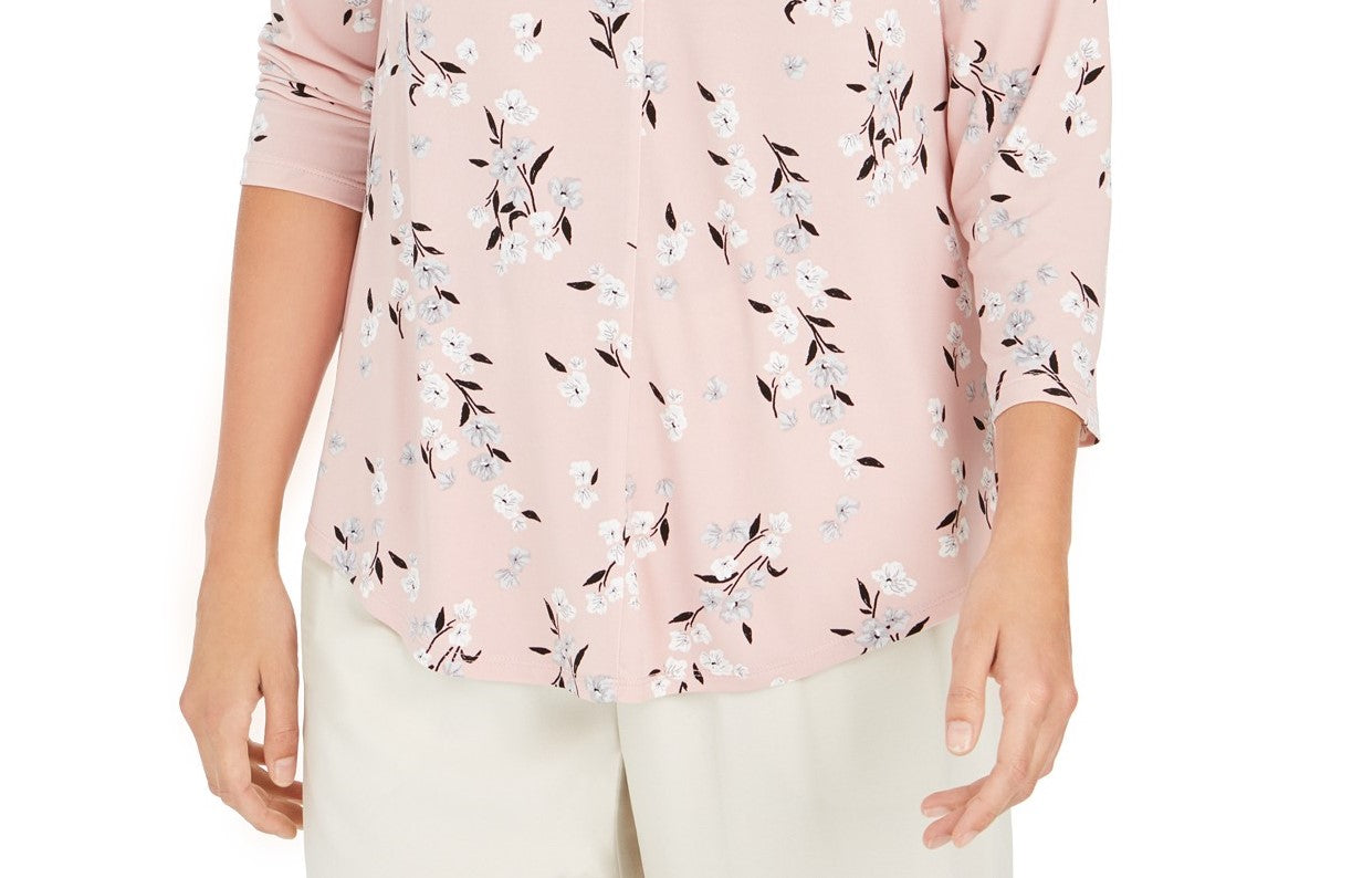 Charter Club Women's Printed V-Neck Top Pink Size X-Large