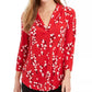 Charter Club Women's Floral  V-Neck Blouse Medium Red Size XX Large