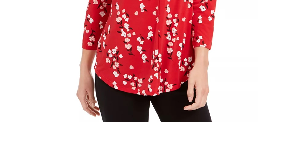 Charter Club Women's Floral  V-Neck Blouse Medium Red Size XX Large