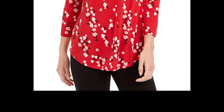 Charter Club Women's Floral  V-Neck Blouse Medium Red Size XX Large