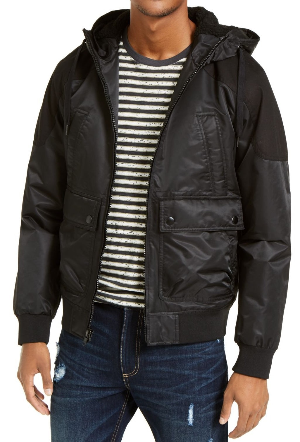 American Rag Men's Ross Hooded Bomber Jacket Black Size Medium