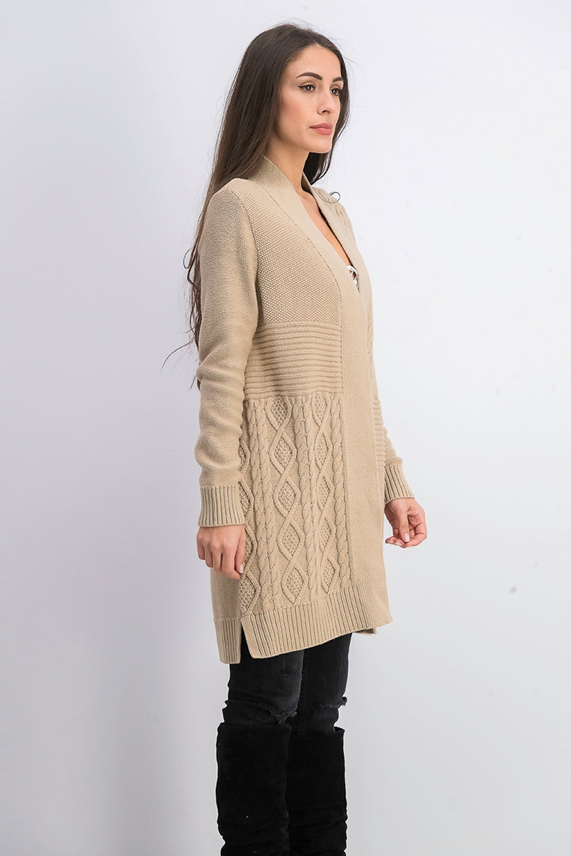 Charter Club Women's Patchwork Cardigan Beige Size Large
