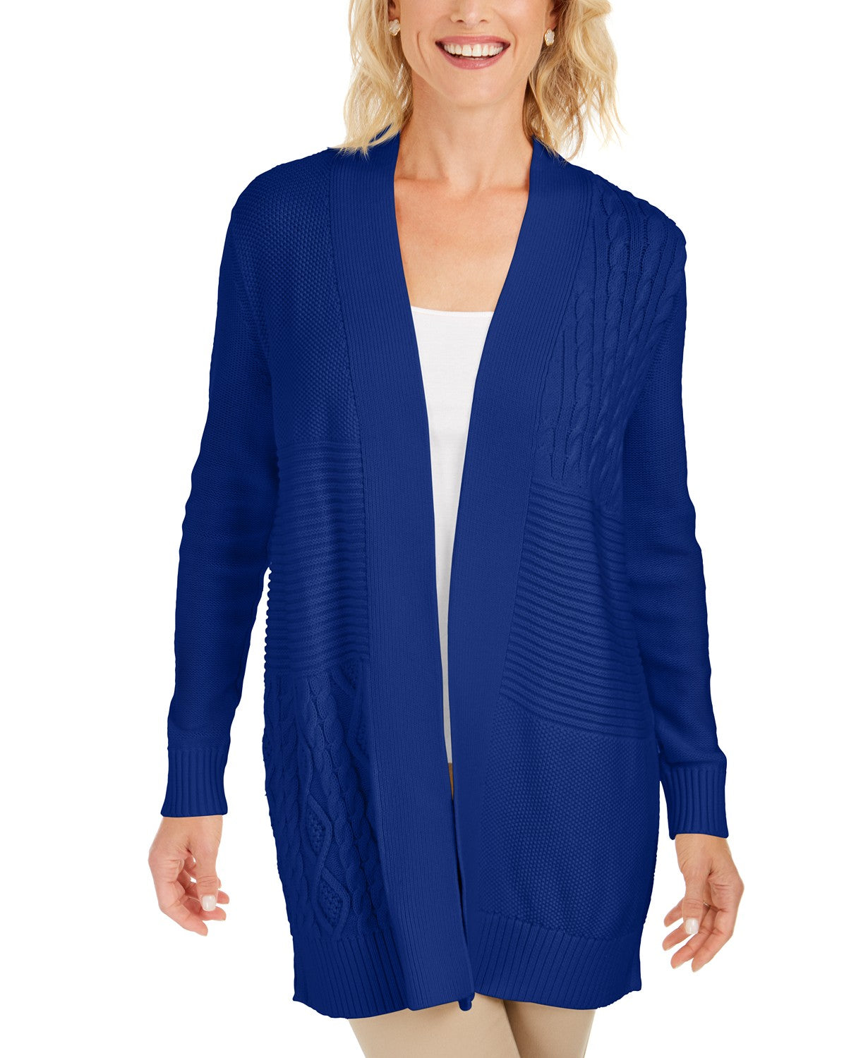 Charter Club Women's Patchwork Cardigan Med Blue Size Medium