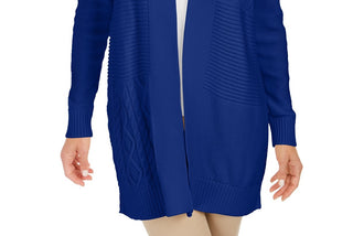 Charter Club Women's Patchwork Cardigan Med Blue Size Medium