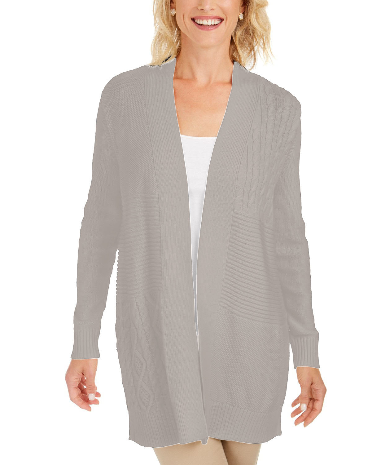 Charter Club Women's Petite Patchwork Cardigan Beige Size Petite Small