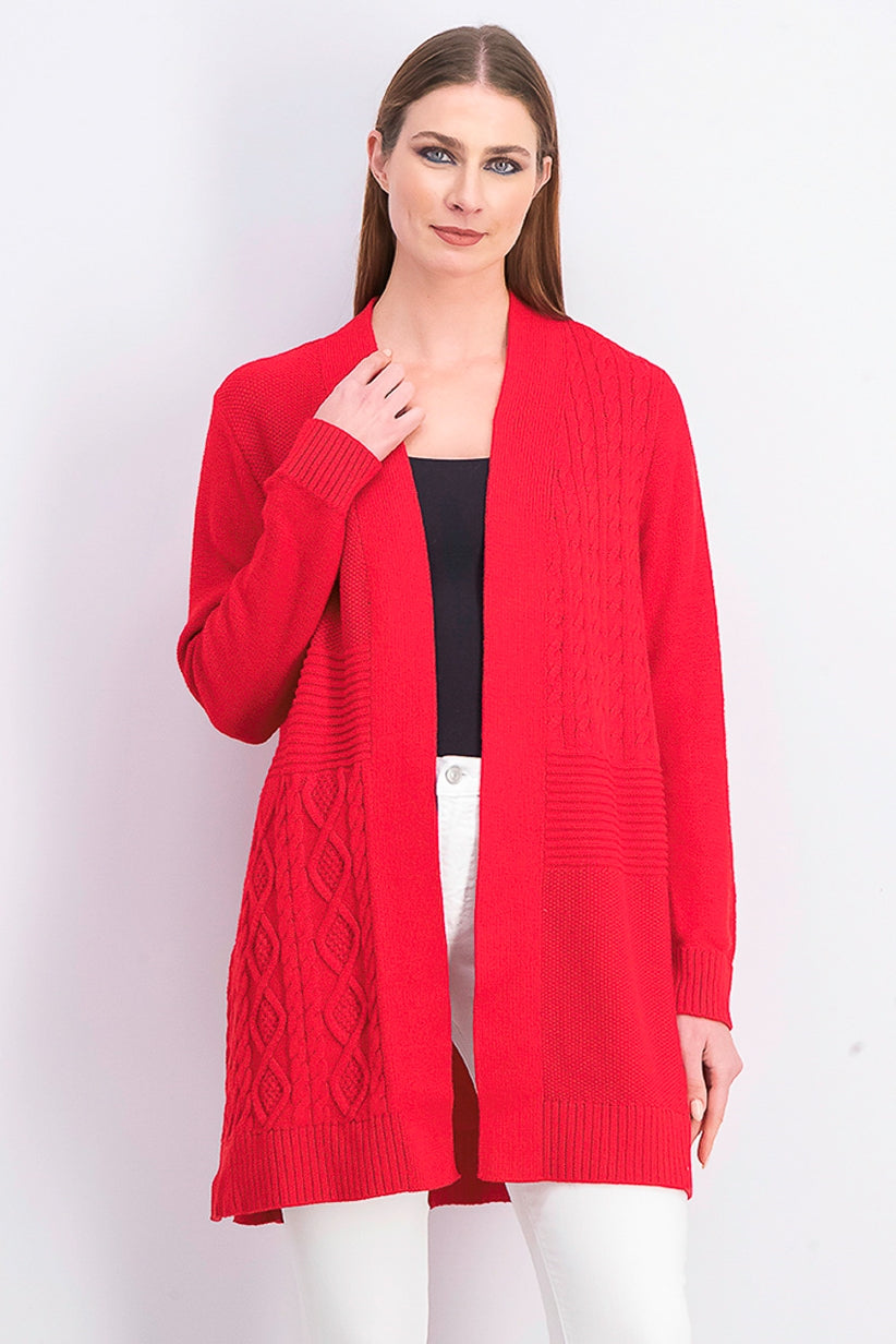 Charter Club Women's Petite Patchwork Cardigan Ravishing Red Size Small