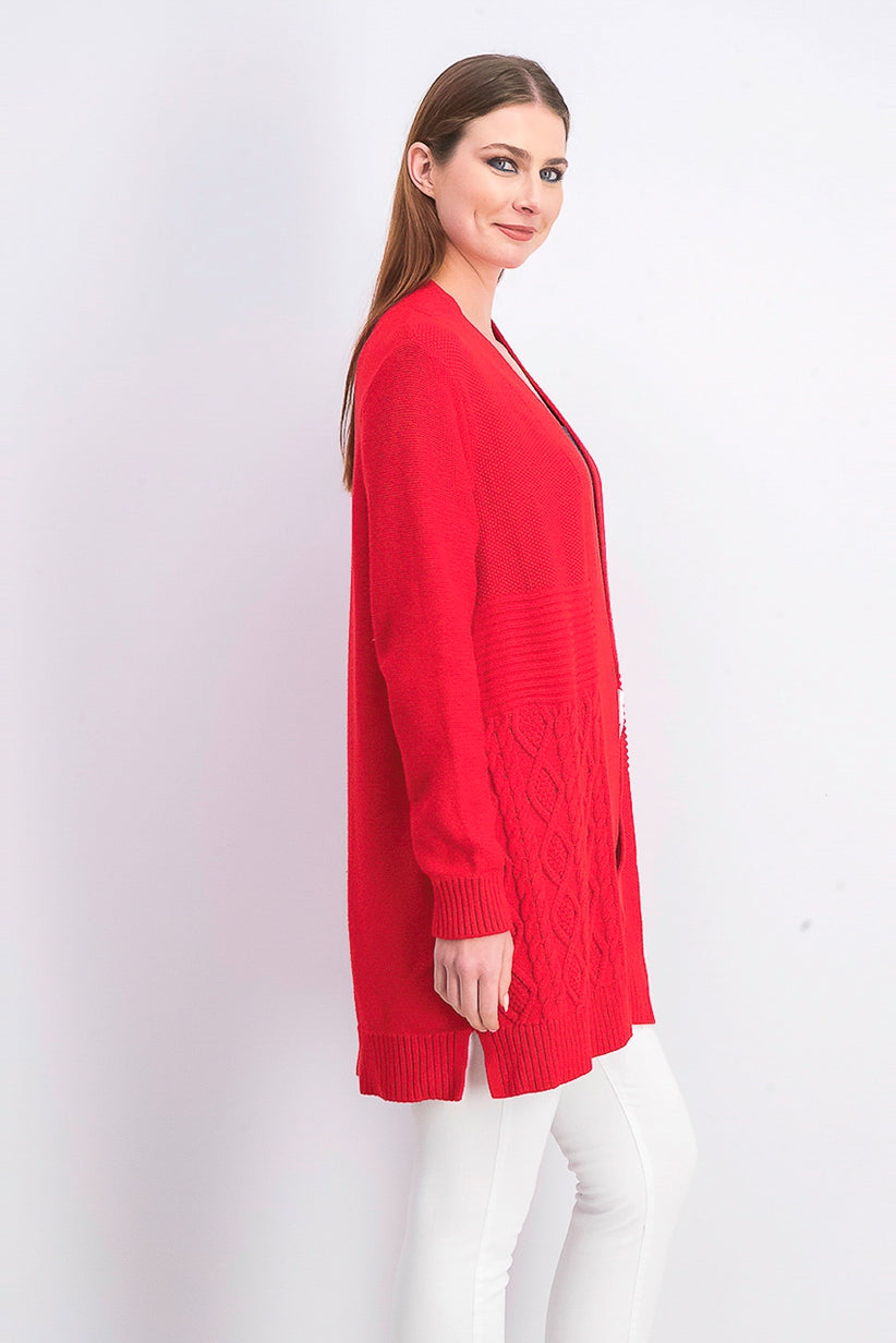 Charter Club Women's Petite Patchwork Cardigan Ravishing Red Size Small