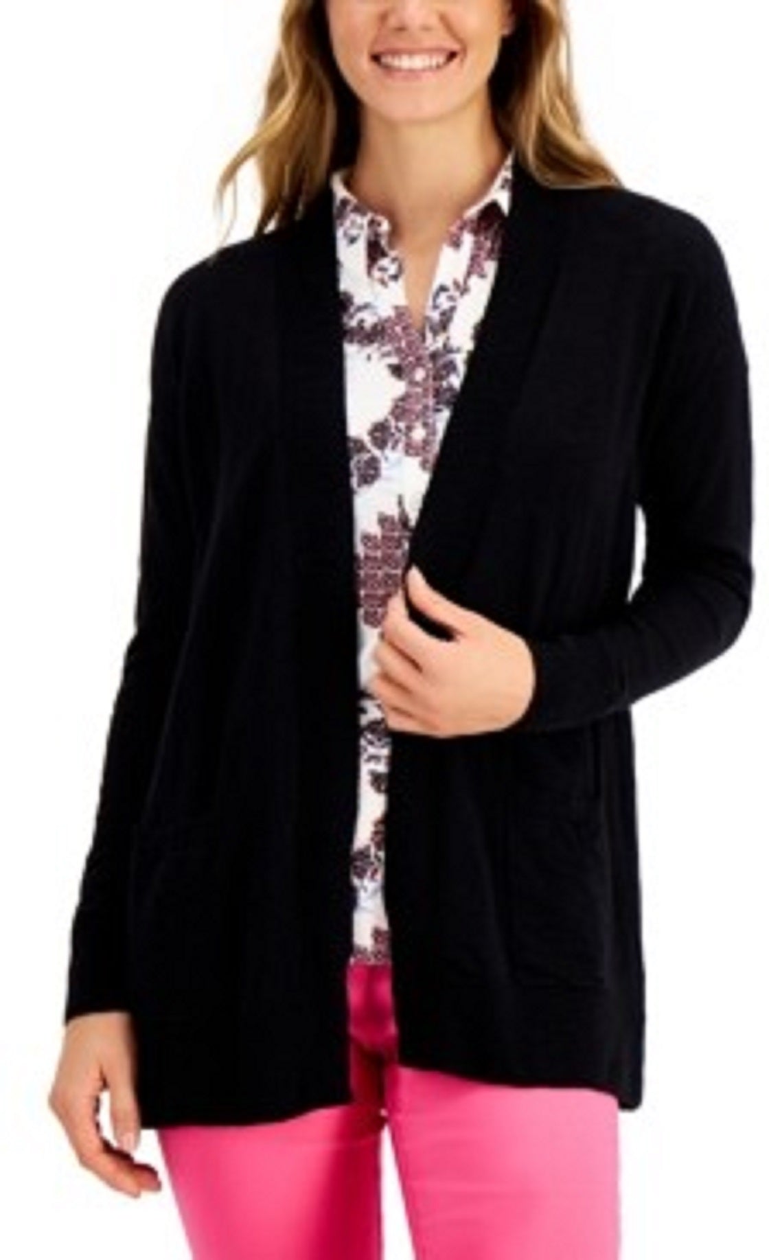 Charter Club Women's Cotton Open-Front Cardigan Black Size Extra Small