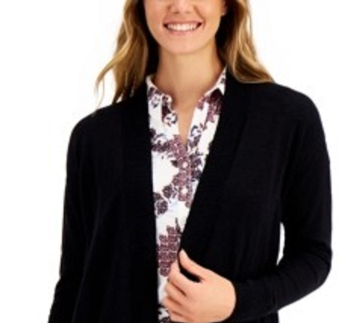 Charter Club Women's Cotton Open-Front Cardigan Black Size Extra Small