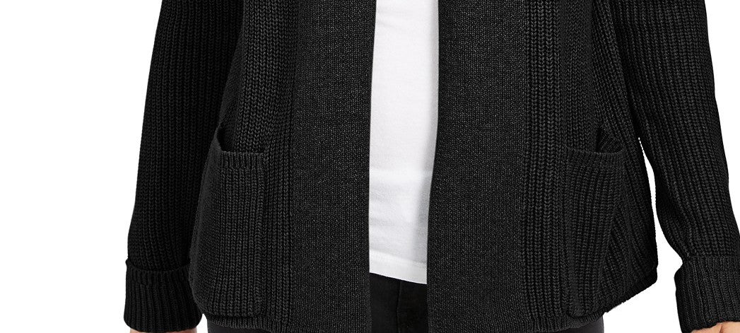 Charter Club Women's Petite Cotton Cropped Cardigan Black Size Petite Large