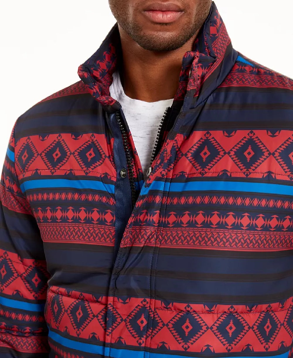 American Rag Men's Geometric Puffer Jacket Red Size Medium