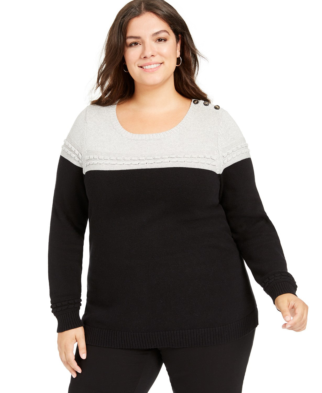Charter Club Women's Plus Size Metallic Bi-Color Sweater  Gray Size Extra Large
