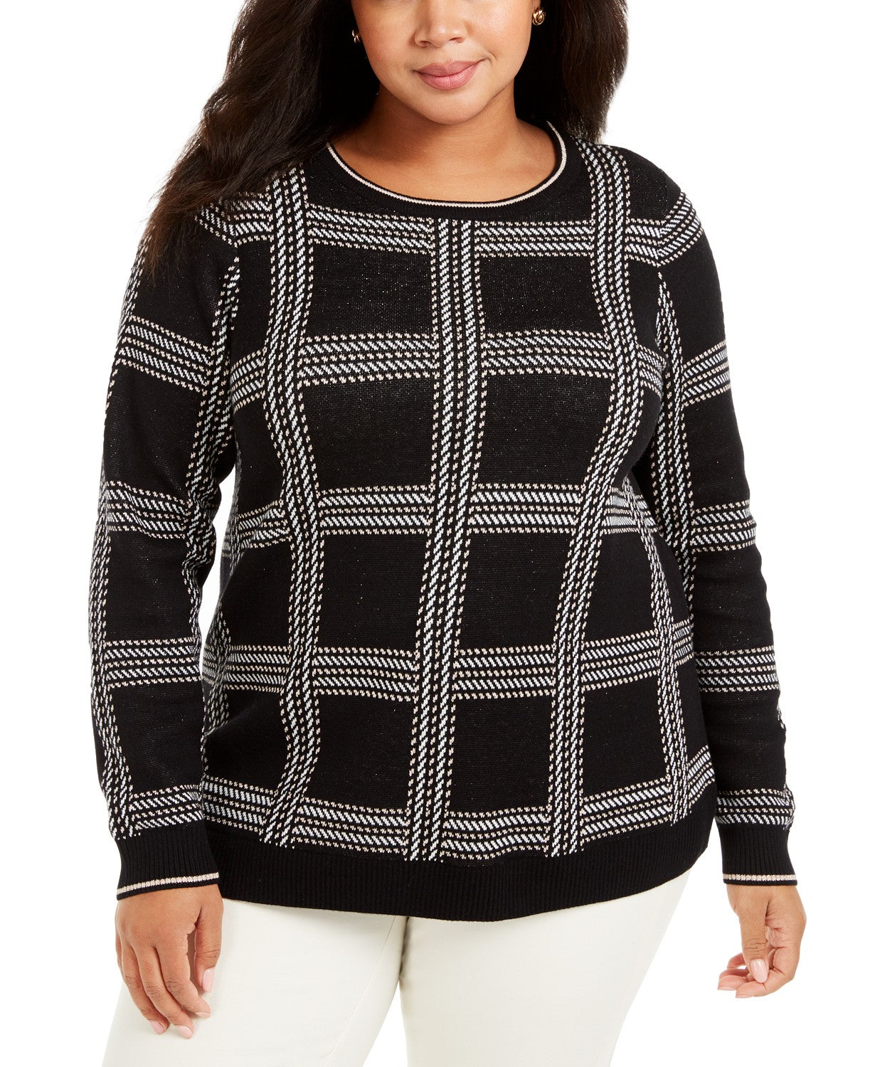 Charter Club Women's Plus Size Metallic Plaid Sweater Black Size XX-Large