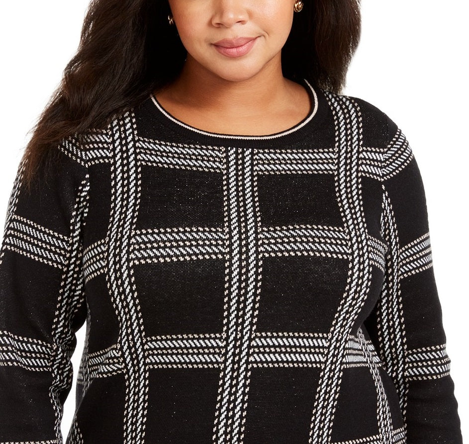 Charter Club Women's Plus Size Metallic Plaid Sweater Black Size XX-Large
