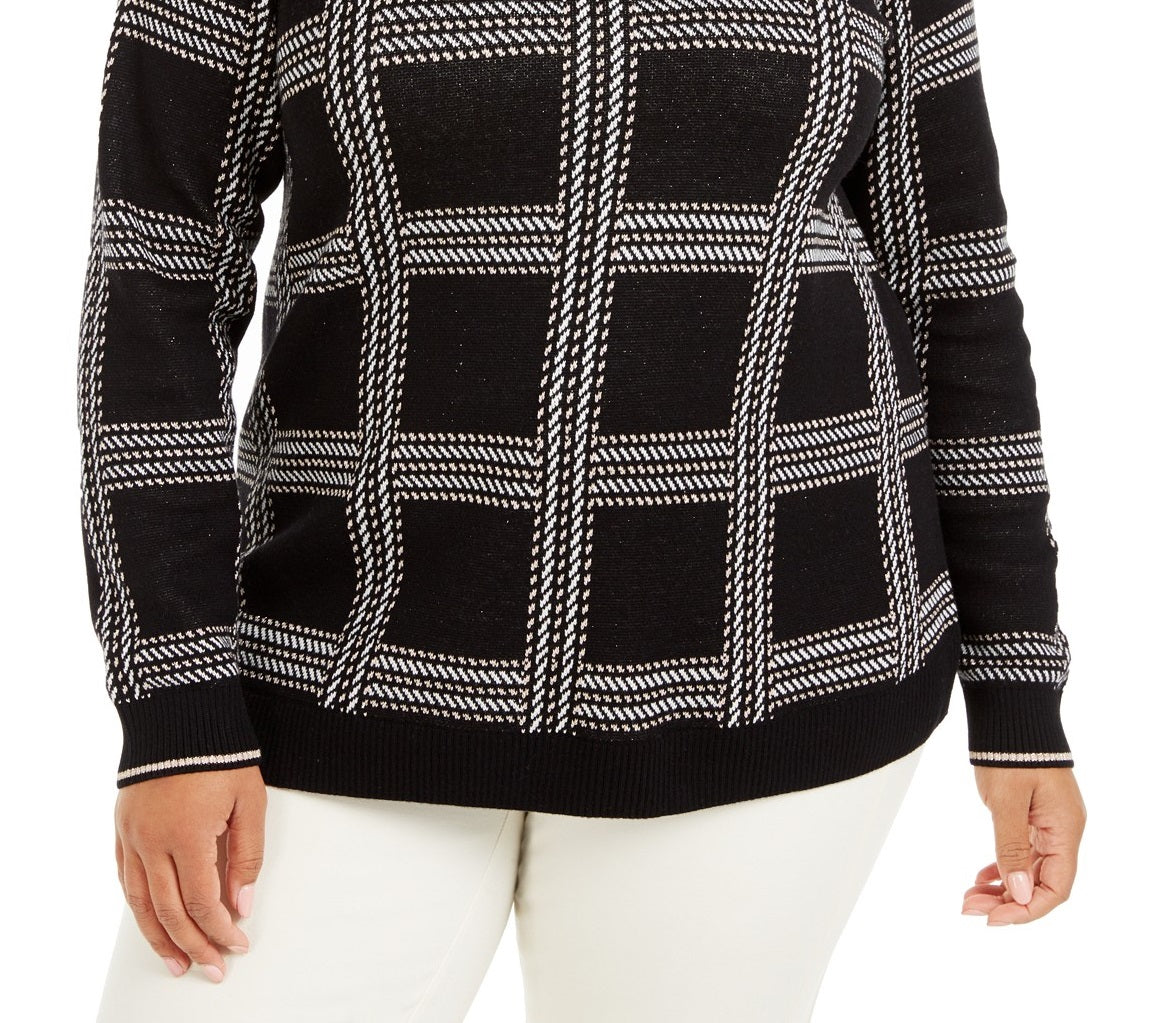 Charter Club Women's Plus Size Metallic Plaid Sweater Black Size XX-Large