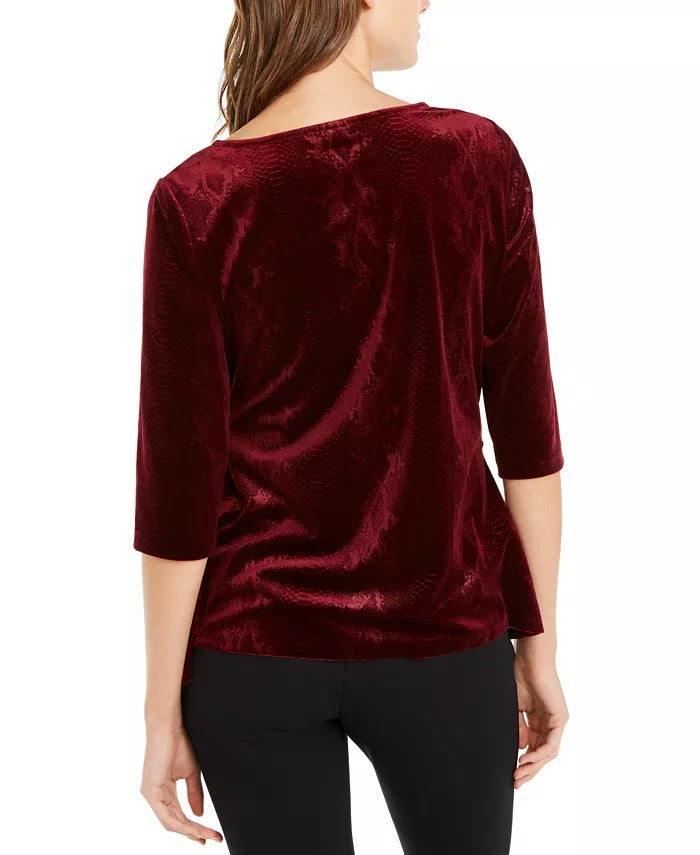 Alfani Women's Burgundy Solid 3/4 Sleeve Jewel Neck Wrap Wine Size Medium