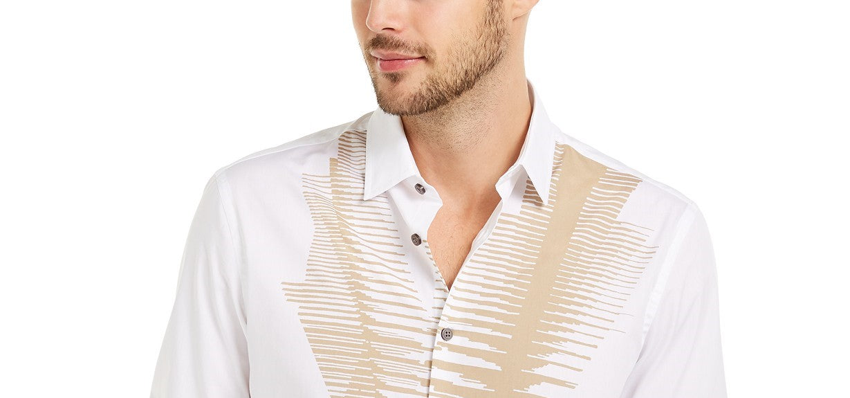 Alfani Men's Classic-Fit Abstract Line-Print Shirt White Size Medium