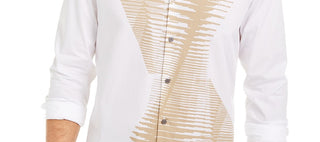 Alfani Men's Classic-Fit Abstract Line-Print Shirt White Size Medium