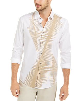 Alfani Men's Classic-Fit Abstract-Stripe Shirt White - Size Extra Large
