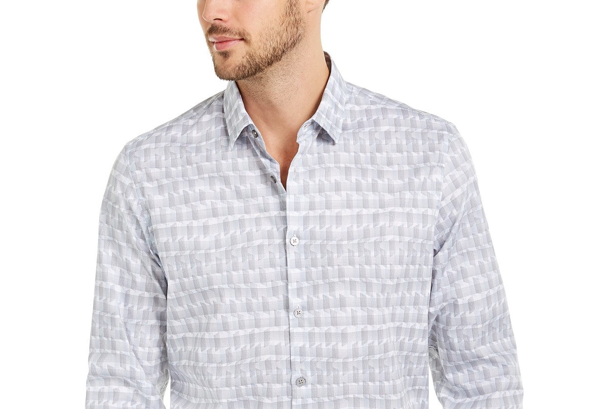 Alfani Men's Classic-Fit Geo-Stripe Shirt White Size Small