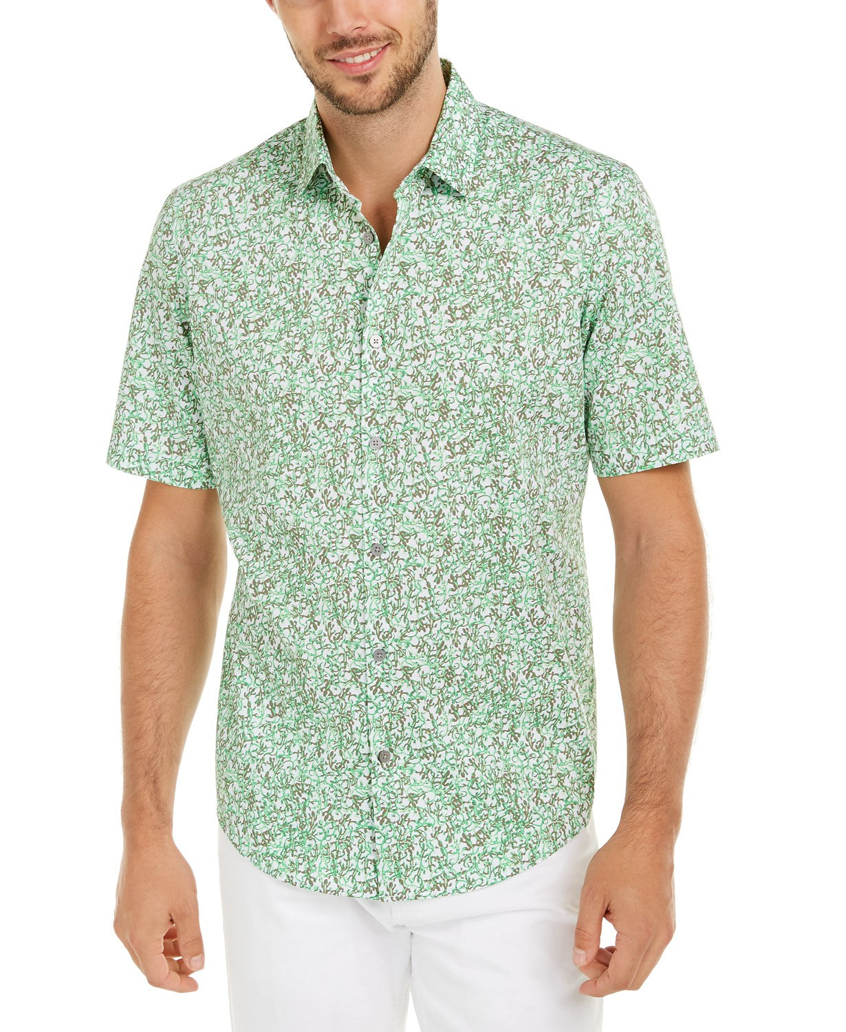 Alfani Men's Classic-Fit Lizard-Print Shirt Green Size Small