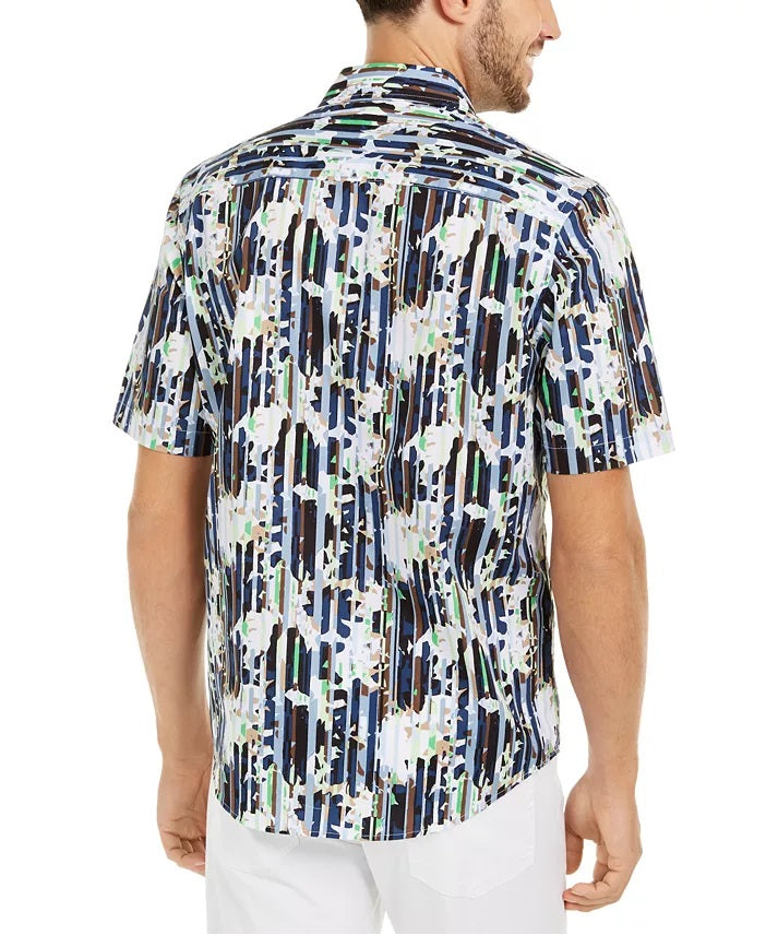 Alfani Men's Classic-Fit Abstract Floral-Stripe Shirt  Navy Size Small