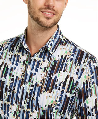 Alfani Men's Classic-Fit Abstract Floral-Stripe Shirt  Navy Size Small