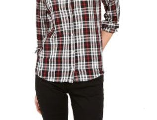 Charter Club Women's Cotton Plaid Shirt Black Size Small