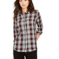 Charter Club Women's Petite Plaid Cotton Button-Up Shirt Black Size Small