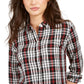 Charter Club Women's Petite Plaid Cotton Button-Up Shirt Black Size Small