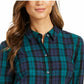 Charter Club Women's Cotton Plaid Shirt Black Size Medium
