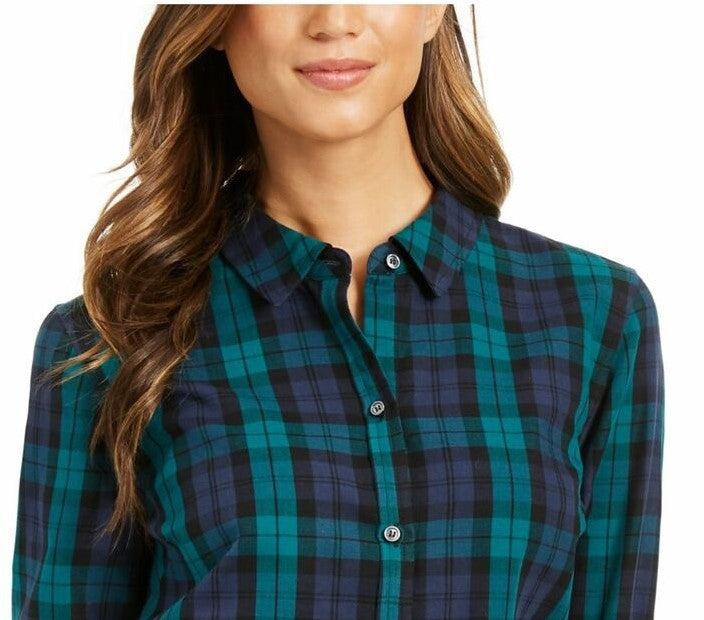 Charter Club Women's Cotton Plaid Shirt Black Size Medium
