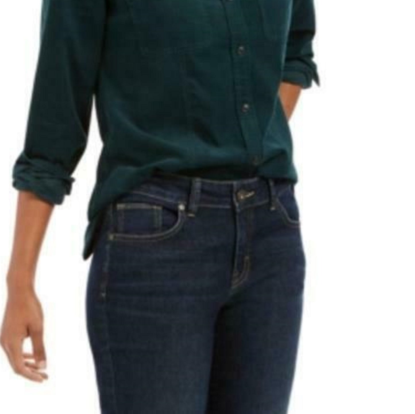 Charter Club Women's Solid Corduroy Shirt Dark Green Size Extra Large