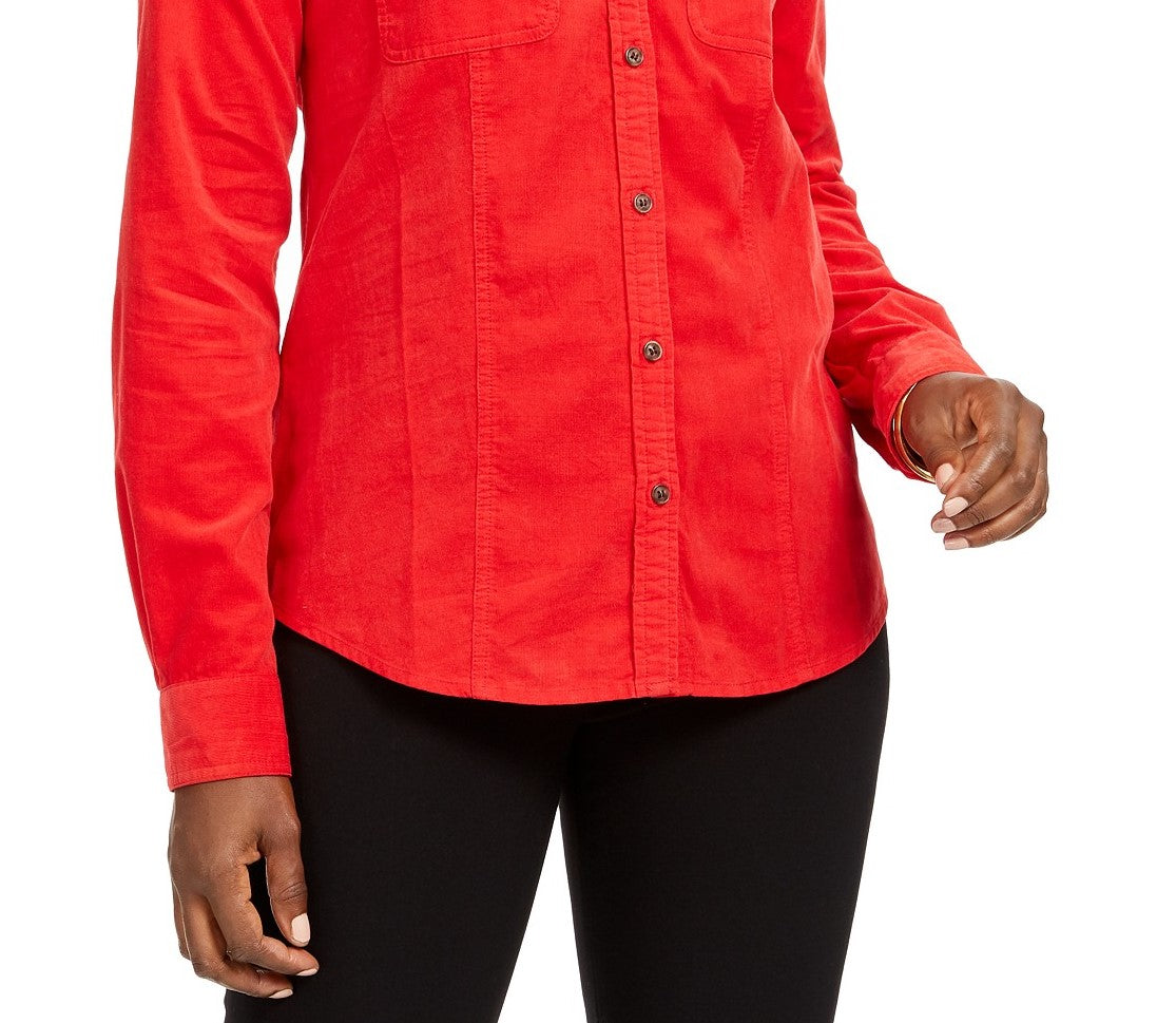 Charter Club Women's Solid Corduroy Shirt Medium Red Size Large