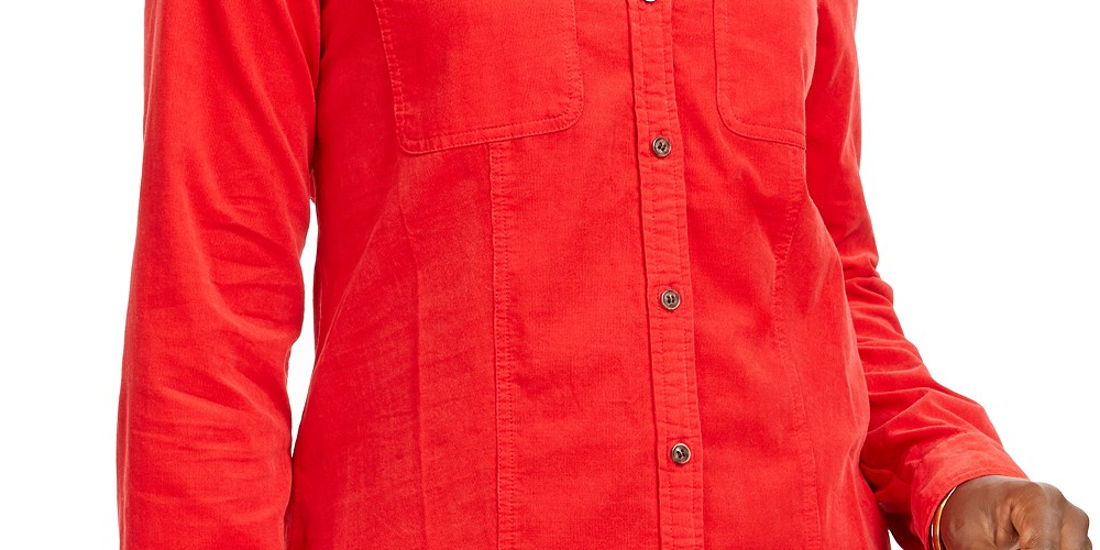 Charter Club Women's Solid Corduroy Shirt Red Size Medium