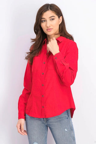 Charter Club Women's Solid Corduroy Shirt Medium Red Size XX-Large