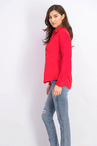 Charter Club Women's Solid Corduroy Shirt Medium Red Size XX-Large