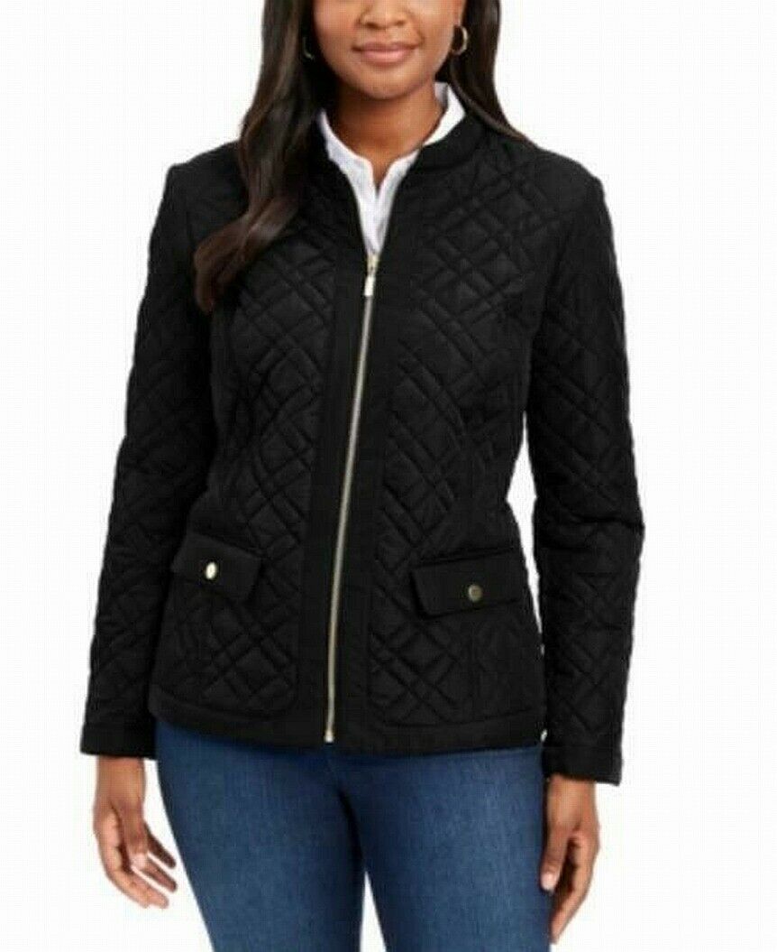 Charter Club Women's Quilted Mandarin-Collar Jacket Black Size Extra Large