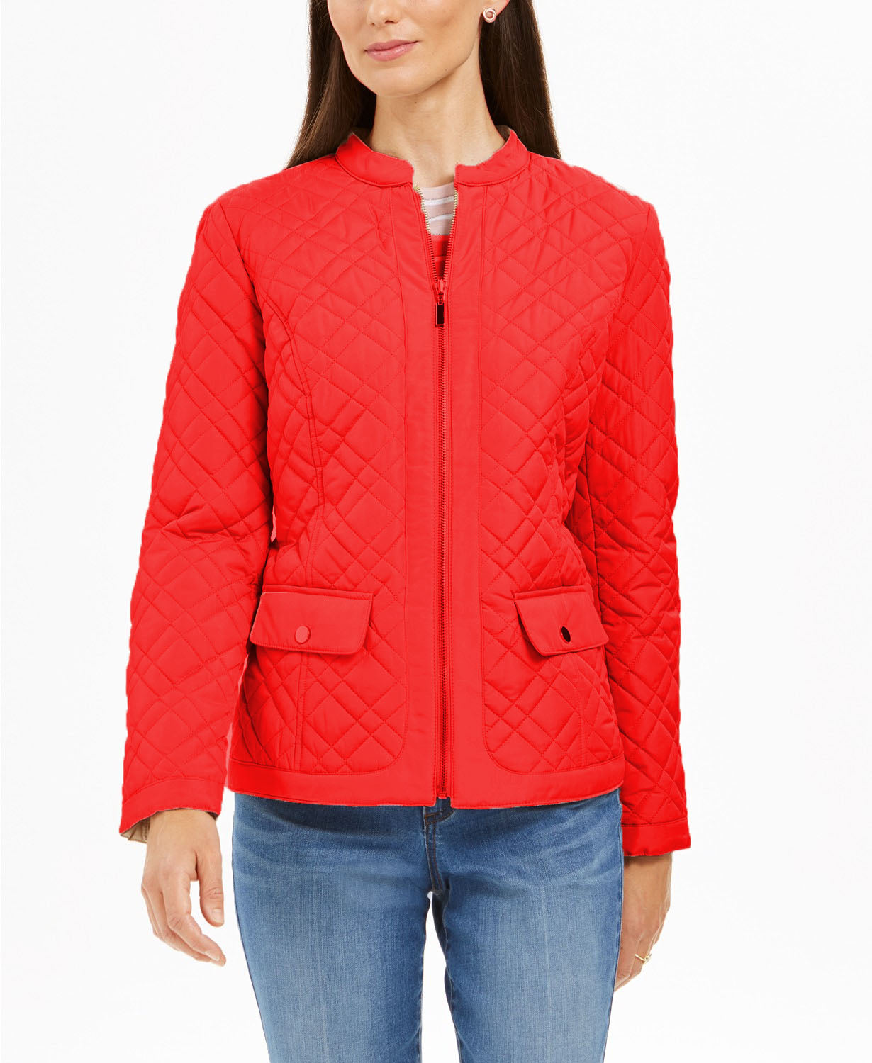 Charter Club Women's Quilted Mandarin-Collar Jacket Red Size Medium