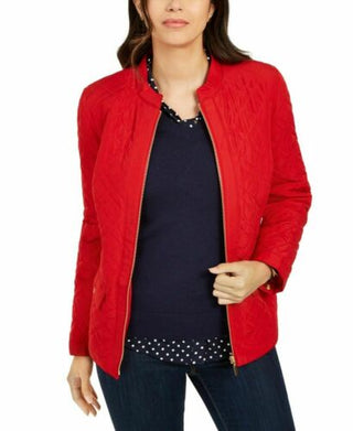 Charter Club Women's Quilted Mandarin-Collar Jacket Red Size Small