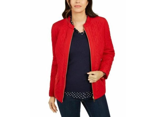 Charter Club Women's Quilted Mandarin Collar Jacket Red Size XX-Large