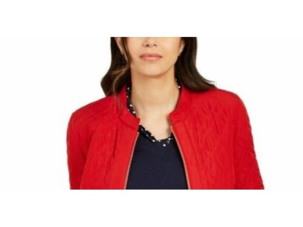 Charter Club Women's Quilted Mandarin Collar Jacket Red Size XX-Large