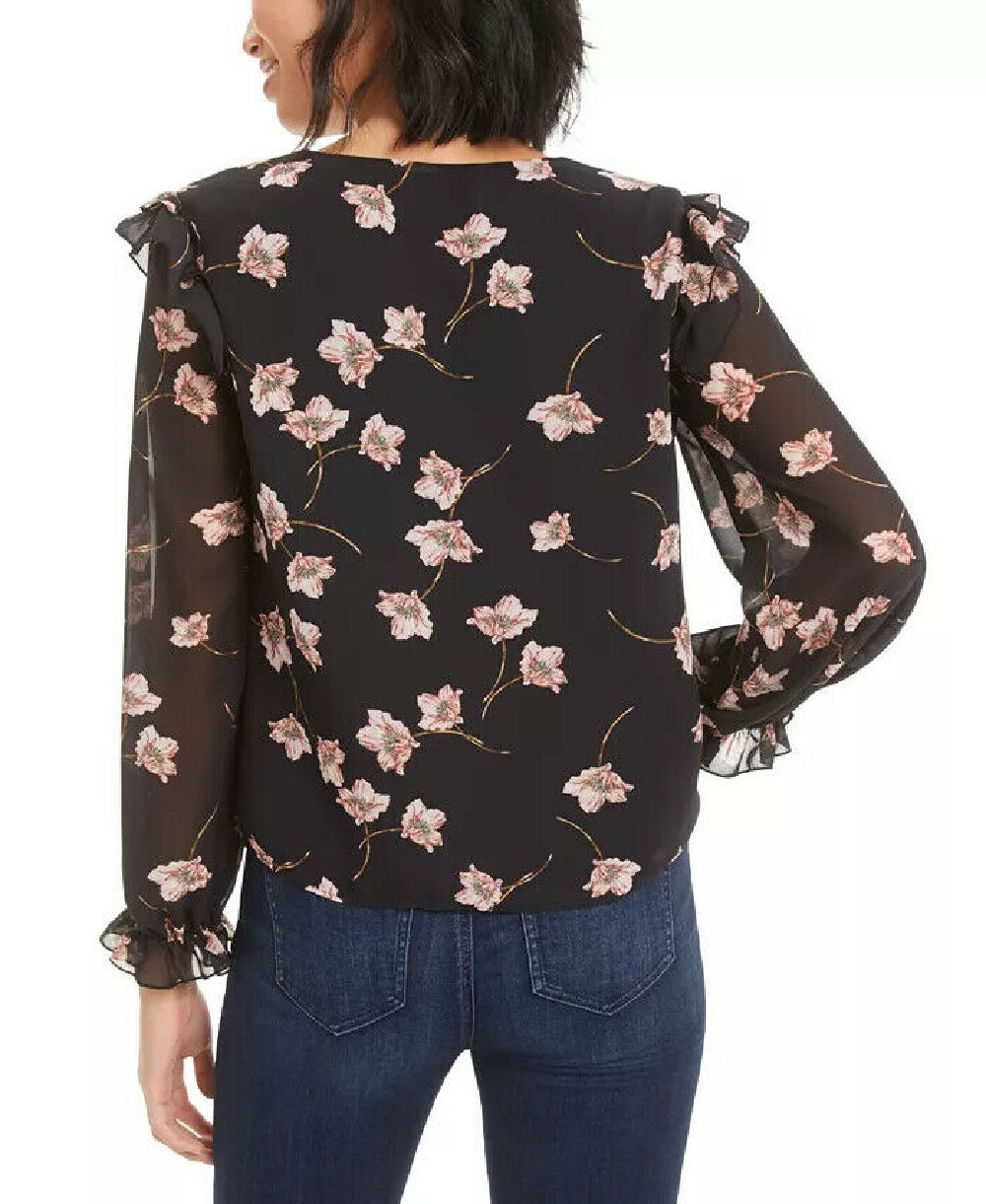 Bar III Women's Floral-Print Top Black Size Large