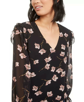 Bar III Women's Floral-Print Top Black Size Large