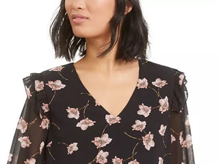 Bar III Women's Floral-Print Top Black Size Small