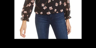 Bar III Women's Floral-Print Top Black Size Small